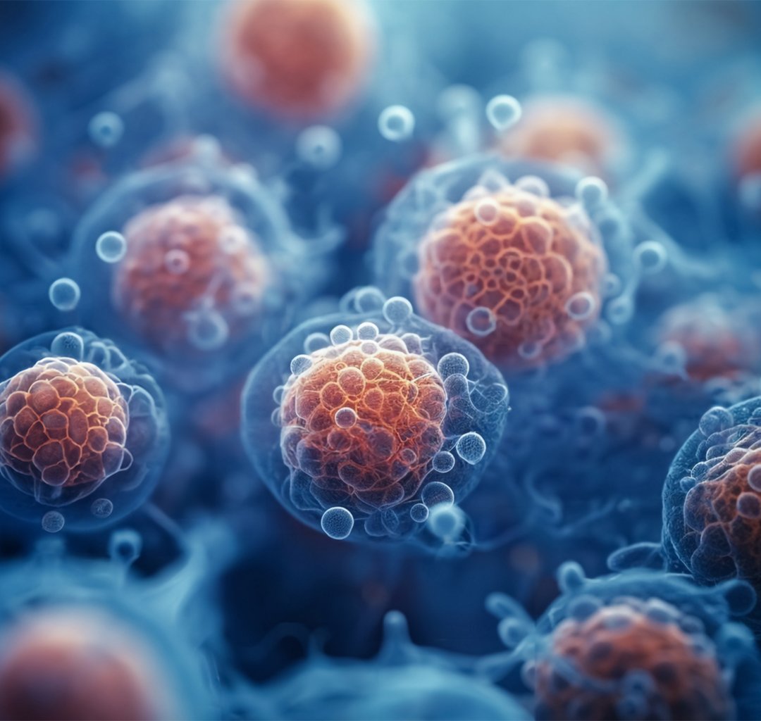 Human cells secrete round extracellular vesicles that contain material.